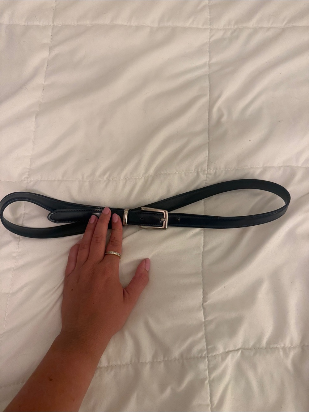 Classic Navy Leather Women's Belt with Silver Buckle